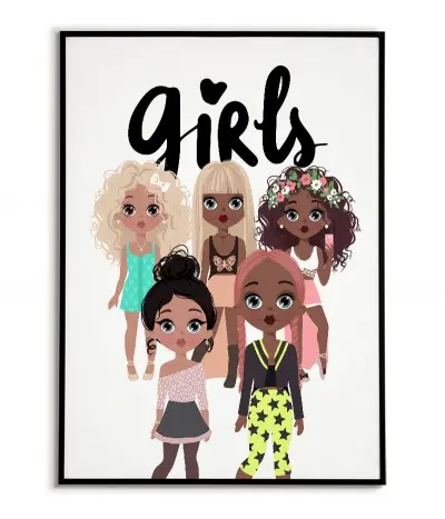 Plakat dla dziewczynki lalki. Plakat Barbie, Lol omg, Rainbow high. Grafika do ramki z napisem Girls.