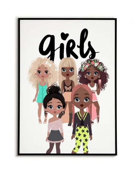 Plakat dla dziewczynki lalki. Plakat Barbie, Lol omg, Rainbow high. Grafika do ramki z napisem Girls.