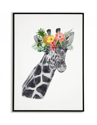 A poster with a giraffe and a wreath of flowers on the head. Pastel poster with an animal made in a modern Scandinavian style. A poster with a giraffe and a wreath of flowers on the head. Pastel poster with an animal made in a modern Scandinavian style.