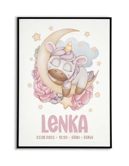 Set, a triptych of three posters for a child's room for a girl with a unicorn. Pink colors in the graphics