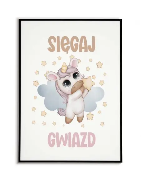 Set, a triptych of three posters for a child's room for a girl with a unicorn. Pink colors in the graphics