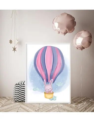 Plakat do pokoju dziecka. Grafika do ramki ze słodkim zajączkiem w balonie. pasuje do pokoju dziewczynki jak i dla chłopca. Plakat do pokoju dziecka. Grafika do ramki ze słodkim zajączkiem w balonie. pasuje do pokoju dziewczynki jak i dla chłopca.