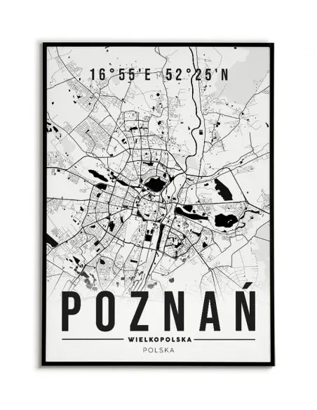 Plakat z mapą poznania. Nowoczesna grafika z mapą miasta Poznań.