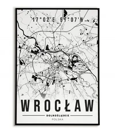 Plakat z mapą Wrocławia. Nowoczesna grafika z mapą miasta Wrocław.