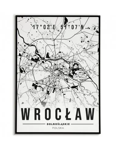 Plakat z mapą Wrocławia. Nowoczesna grafika z mapą miasta Wrocław.