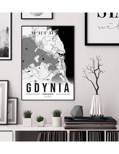 Plakat z mapą Gdynia. Nowoczesna grafika z mapą miasta Gdynia. Plakat z mapą Gdynia. Nowoczesna grafika z mapą miasta Gdynia.