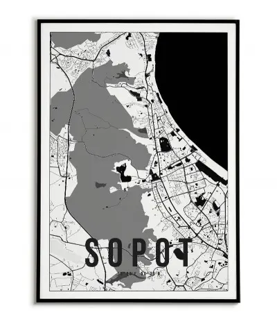 Plakat z mapą Sopot. Nowoczesna grafika z mapą miasta Sopot.