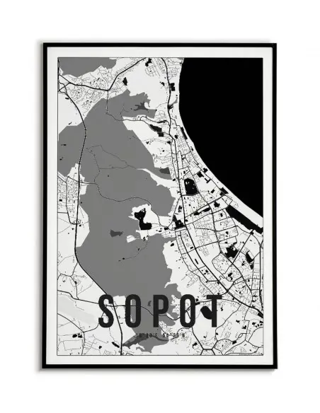 Plakat z mapą Sopot. Nowoczesna grafika z mapą miasta Sopot.
