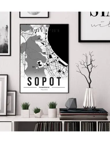 Plakat z mapą Sopot. Nowoczesna grafika z mapą miasta Sopot. Plakat z mapą Sopot. Nowoczesna grafika z mapą miasta Sopot.