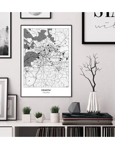 Poster with a city map - Krakow -...