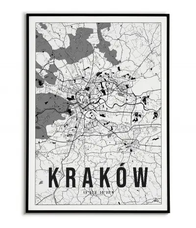 Plakat z mapą Kraków. Nowoczesna grafika z mapą miasta Kraków.