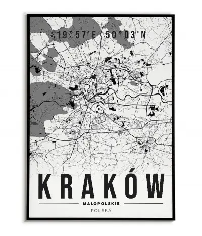 Plakat z mapą Kraków. Nowoczesna grafika z mapą miasta Kraków.