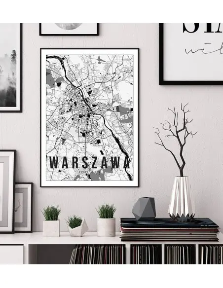 Plakat z mapą Warszawa. Nowoczesna grafika z mapą miasta Warszawa.