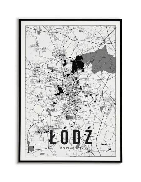 Plakat z mapą Łódź. Nowoczesna grafika z mapą miasta Łódź.