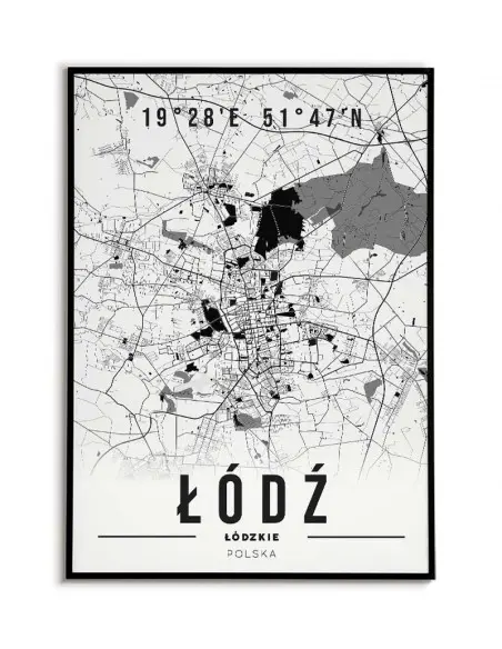 Plakat z mapą Łódź. Nowoczesna grafika z mapą miasta Łódź.