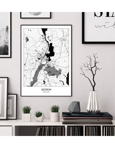 Plakat z mapą Szczecin. Nowoczesna grafika z mapą miasta Szczecin. Plakat z mapą Szczecin. Nowoczesna grafika z mapą miasta Szczecin.