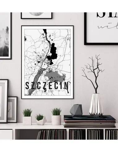 Plakat z mapą Szczecin. Nowoczesna grafika z mapą miasta Szczecin. Plakat z mapą Szczecin. Nowoczesna grafika z mapą miasta Szczecin.