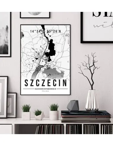 Plakat z mapą Szczecin. Nowoczesna grafika z mapą miasta Szczecin. Plakat z mapą Szczecin. Nowoczesna grafika z mapą miasta Szczecin.