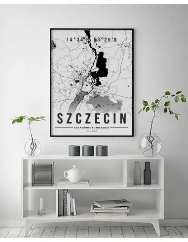 Plakat z mapą Szczecin. Nowoczesna grafika z mapą miasta Szczecin. Plakat z mapą Szczecin. Nowoczesna grafika z mapą miasta Szczecin.