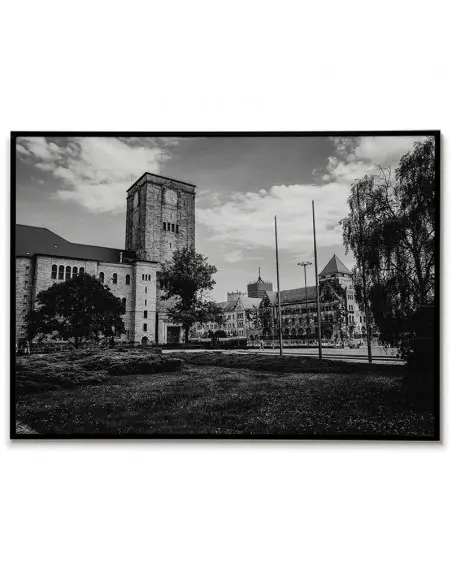 Poster Poznań, Poland. Black and white photography to frame. Graphics on the wall with the city.