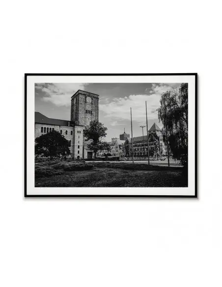 Poster Poznań, Poland. Black and white photography to frame. Graphics on the wall with the city.