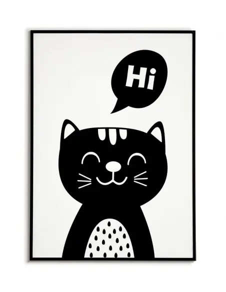 Plakat dla dziecka kotek z napisem Hi. Plakat do pokoju dziecka w stylu skandynawskim z kotkiem.