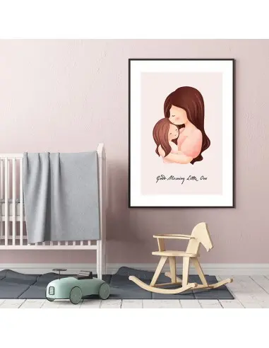 Plakat dla dziewczynki Rysunek z mamą i córką, Good morning little one. Plakat do pokoju dziecka z rysunkiem przytulającej mamy. Plakat dla dziewczynki Rysunek z mamą i córką, Good morning little one. Plakat do pokoju dziecka z rysunkiem przytulającej mamy.