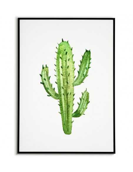 Plakat kaktus. Grafika na ścianę z kaktusem w kolorze zielonym na białym tle.