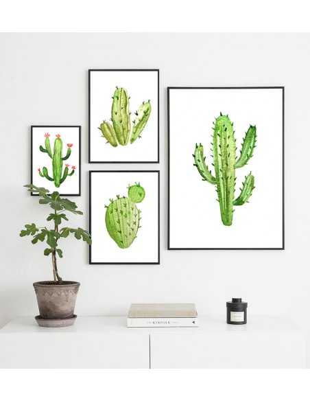 Cactus poster. Artwork on the wall with a cactus in green on a white background.