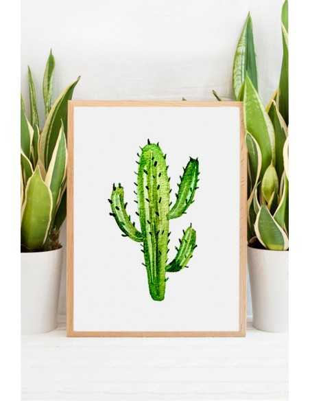 Cactus poster. Artwork on the wall with a cactus in green on a white background.