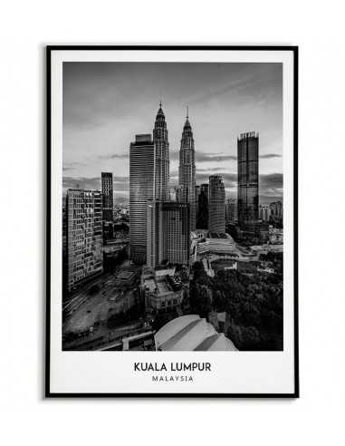 Poster with the city of Kuala Lumpur in Malaysia, Artwork for wall painting. black and white photo on the wall