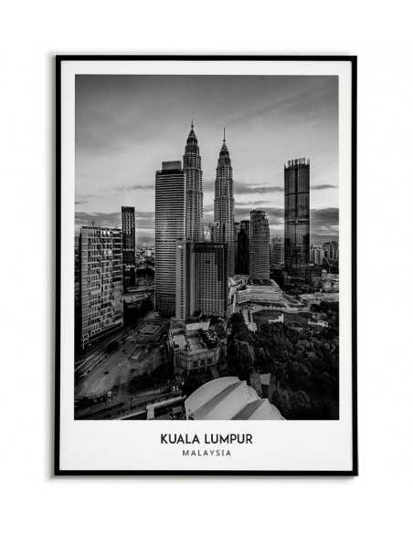 Poster with the city of Kuala Lumpur in Malaysia, Artwork for wall painting. black and white photo on the wall