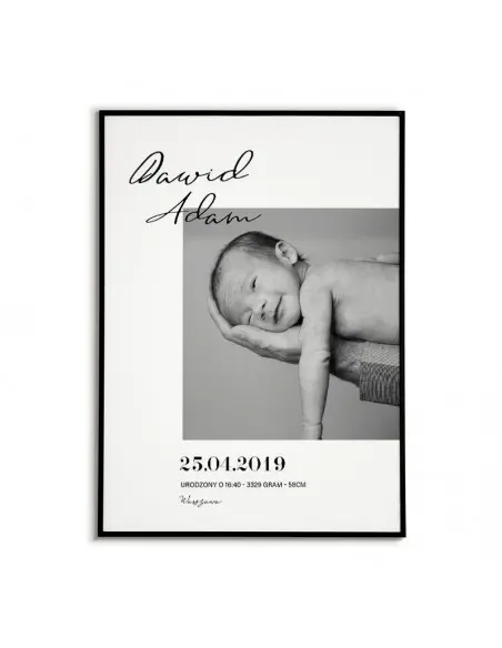 Nowoczesna metryczka dla dziecka w nowoczesnym stylu. Metryczka ze zdjęciem oraz imieniem i datą narodzin Twojego dziecka.