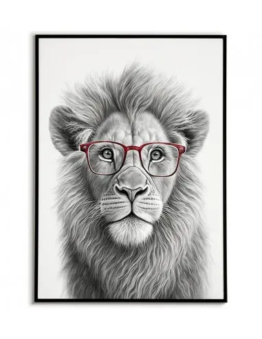 Poster with a Lion in red glasses
