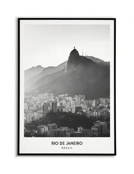 Plakat z miastem Rio De Janeiro w Brazyli, Grafika na ścianę obraz. czarno biała fotografia na ścianę. Plakat z Rio De Janeiro