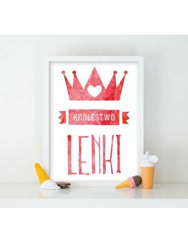 Plakat do pokoju dziecka "Królestwo imię" z koroną w dwóch wersjach kolorystycznych. Plakat do pokoju dziecka "Królestwo imię" z koroną w dwóch wersjach kolorystycznych.