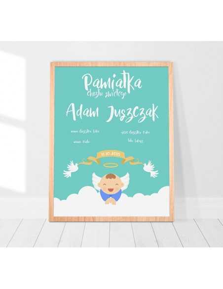 Plakat pamiątka chrztu świętego dla chłopca idealny na prezent