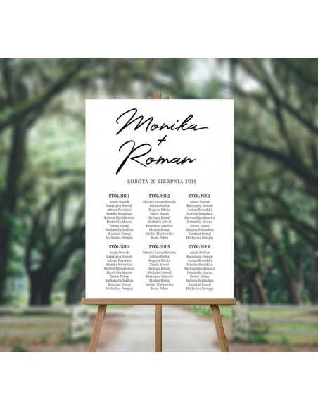 Plakat ślubny z rozpiską stołów - Informacja dla gości - Lista stołów
