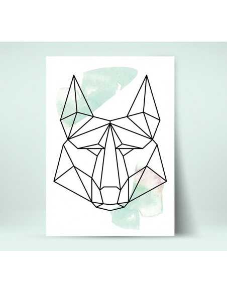 Plakat geometryczny ze zwierzętami plakat z wilkiem w stylu skandynawskim boho