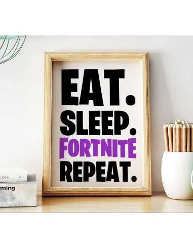 plakat z gry fortnite w pokoju dla gracza z napisem EAT SLEEP FORTNITE REPEAT plakat z gry fortnite w pokoju dla gracza z napisem EAT SLEEP FORTNITE REPEAT