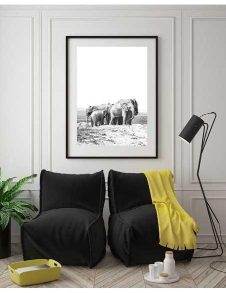 family of elephants, Scandinavian poster with black and white
