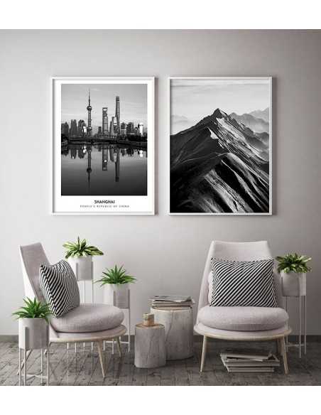 Mountain Range - Scandinavian poster with black-and-white mountains